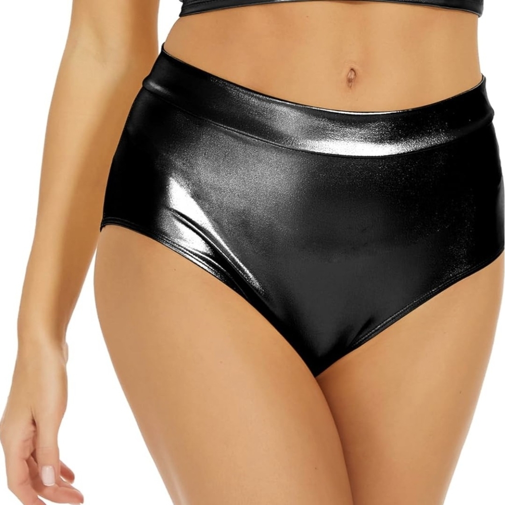 Shiny Black High-Waisted Booty Shorts